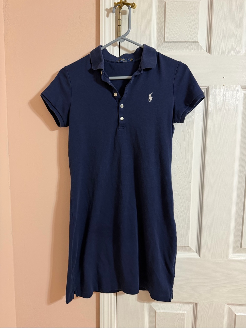 Ralph Lauren Navy Blue Polo Shirt Dress with White Pony